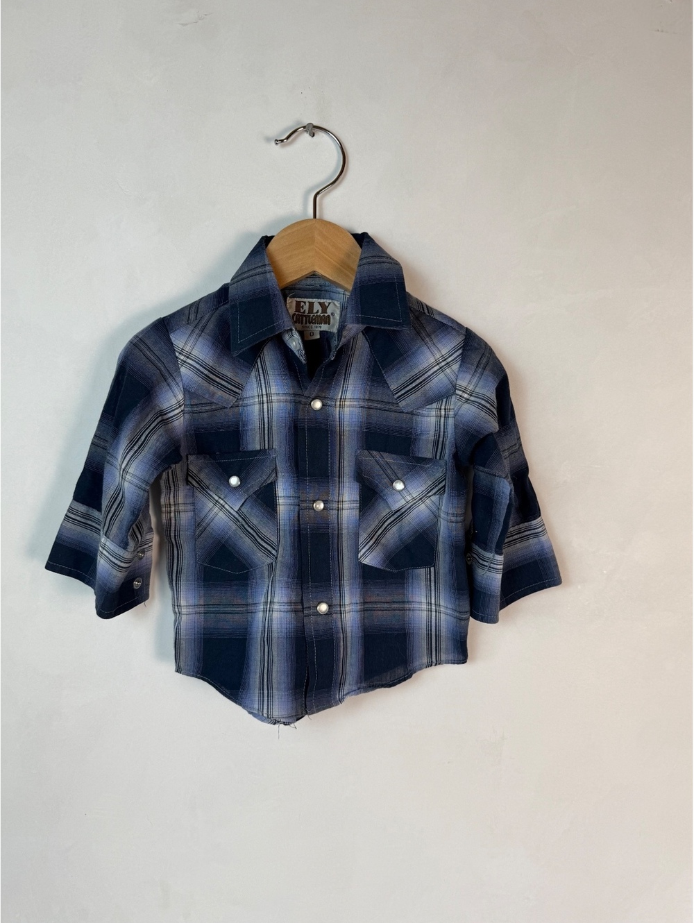 ELY Cattleman Toddler Blue Plaid Western Shirt Size 6